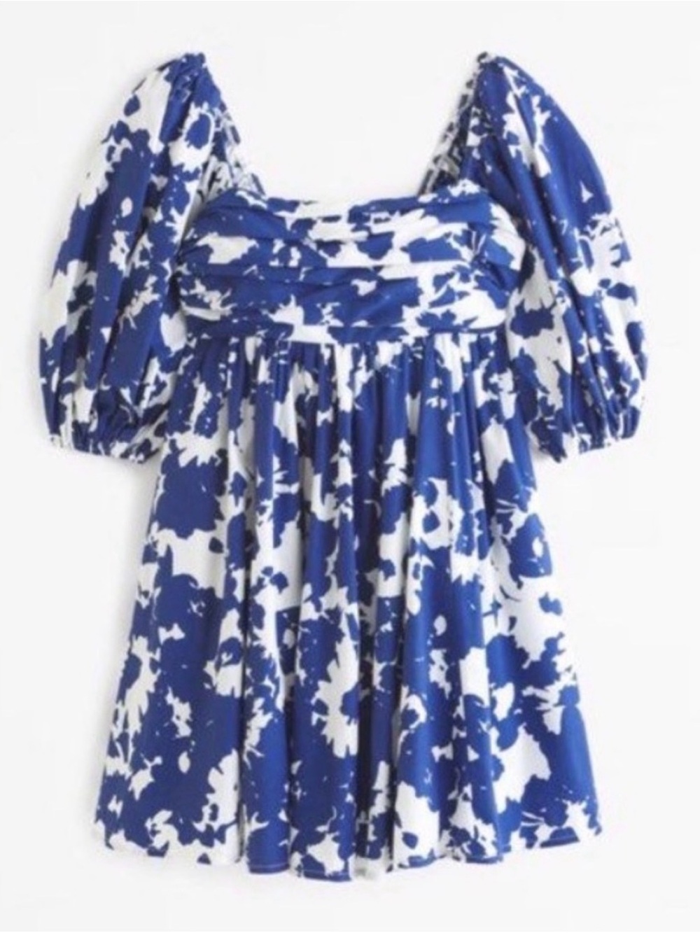 Abercrombie & Fitch Blue and White Floral Puff-Sleeve Mini Dress